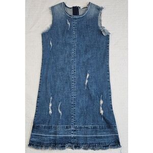 Dalla A Sleeveless Frayed Distressed Stretch Jean Denim Dress